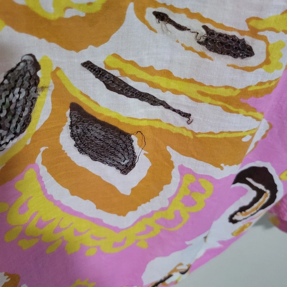 Tory Burch Floral Pink Sequence Long Sleeve Tunic Top Cover Up Lightweight Large